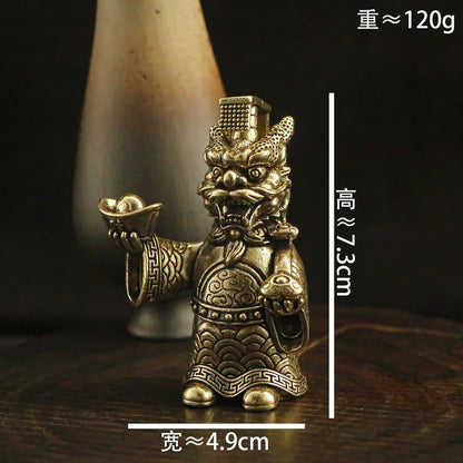 Solid Brass Chinese Dragon King 2.8"Statue Tea Table Lucky Wealth Fengshui Decor