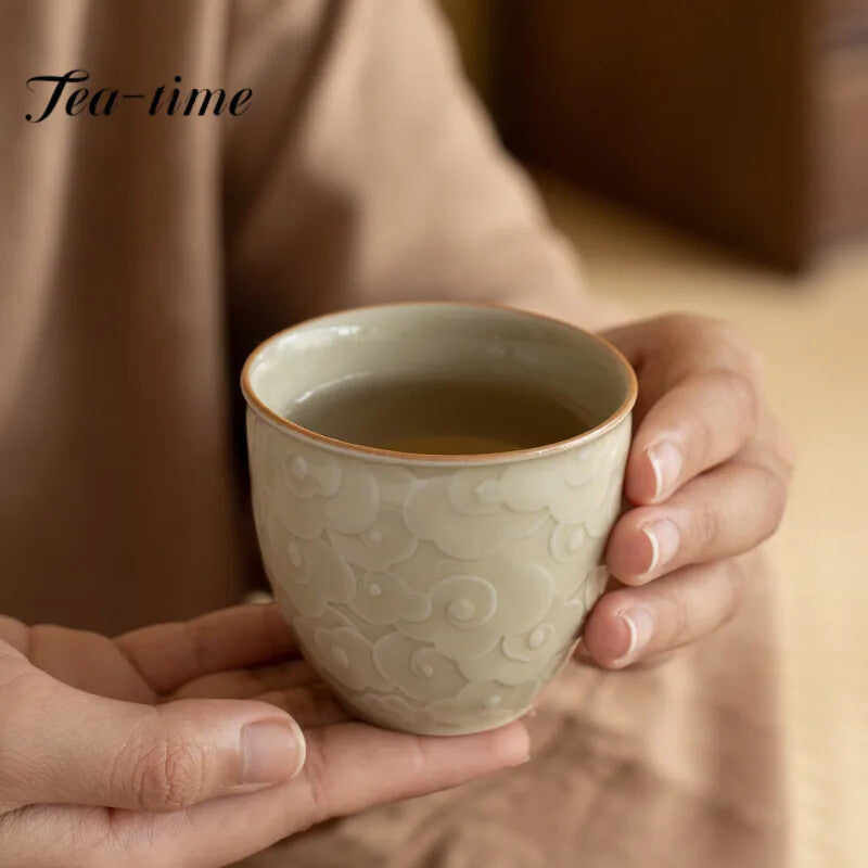 100ml Retro Ice Table Galze Ceramic Master Cup Handmade Relief Cloud Tea Cup
