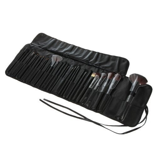 32-Piece Black Cosmetic Makeup Brush Set with Black Bag