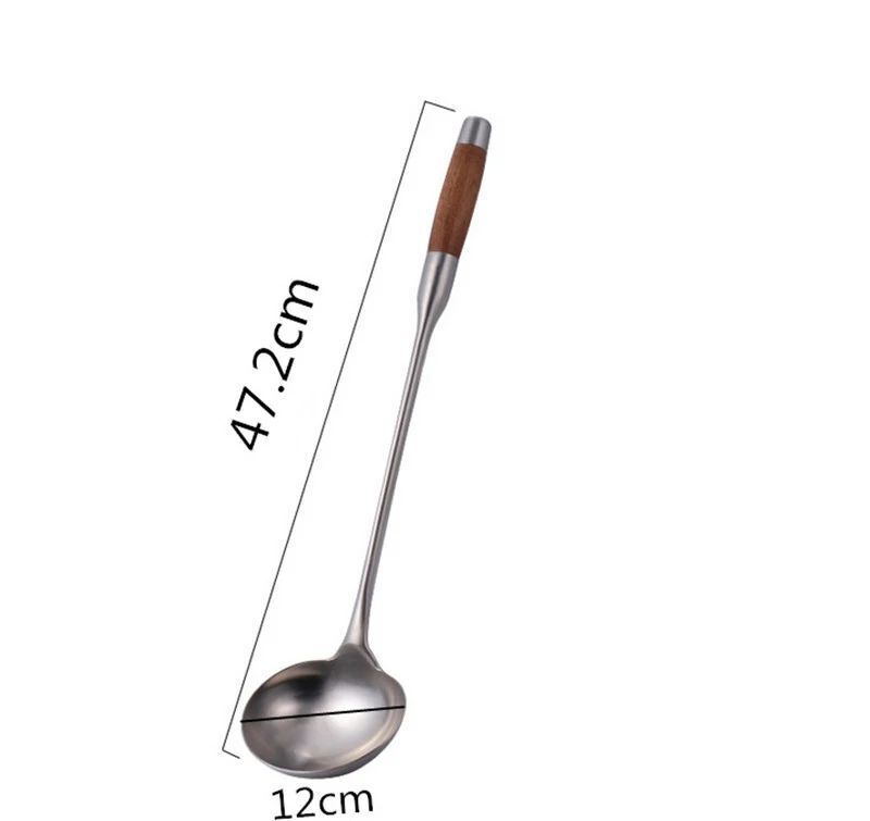 Kitchen Cooking Utensils Stainless Steel Wood Handle Big Long Spatula Soup Spoon