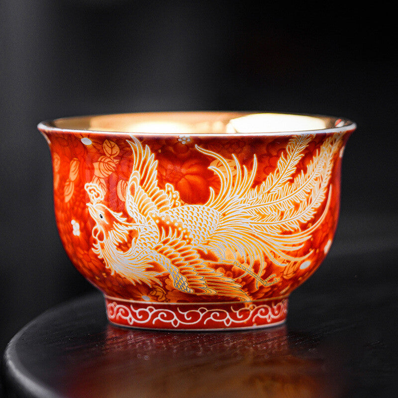 Ceramic Gilding Tea Cup Dragon Phoenix Print Master Cup 135ml Chinese Tea Cups