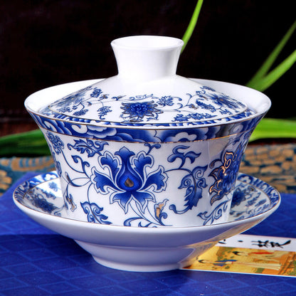 Chinese Tea Cup Gaiwan Tureen Porcelain Handpainted Flower Ceramic Tea Bowl Lid