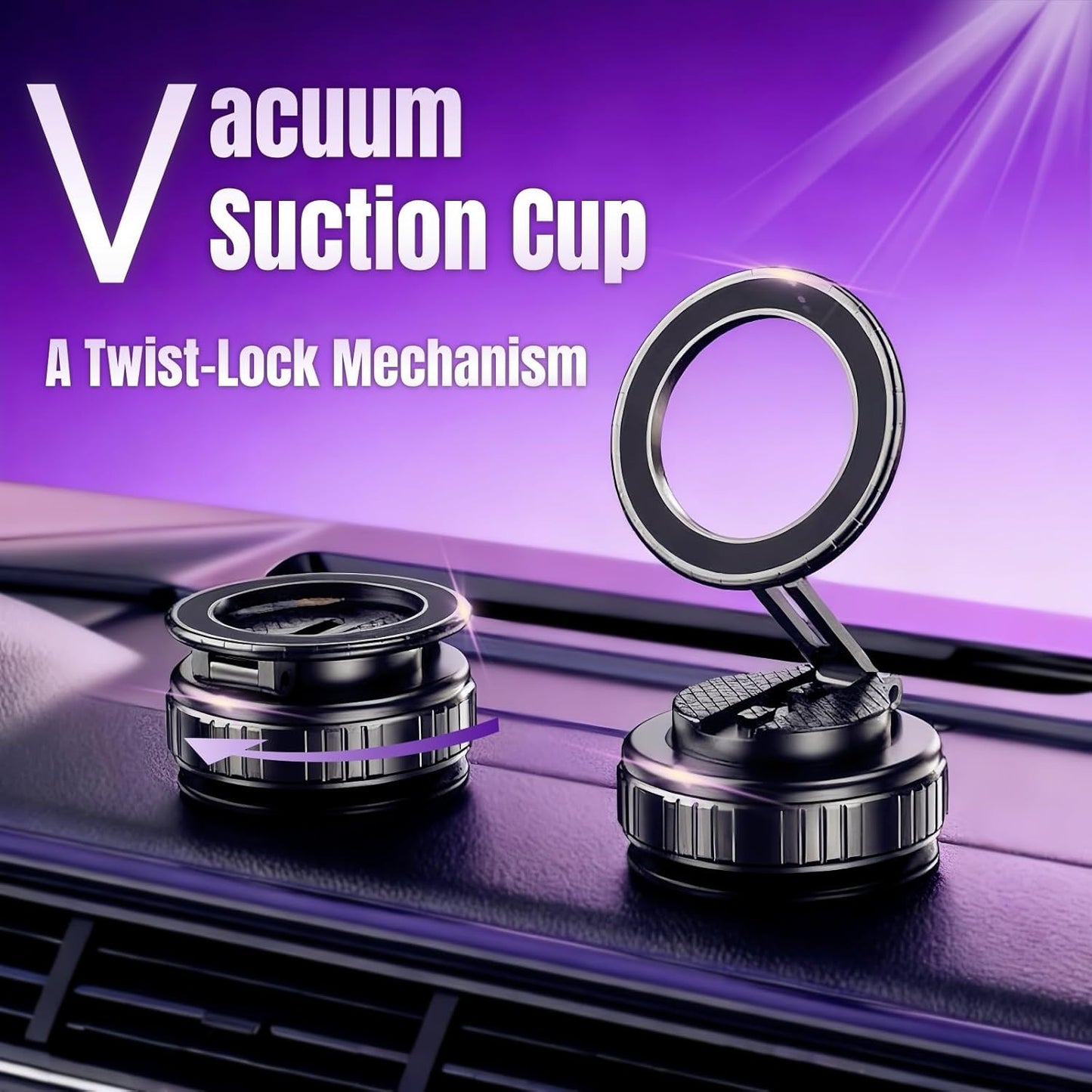 Magnetic Vacuum Car Phone Holder with Strong Suction Cup 360° Adjustable Foldabl