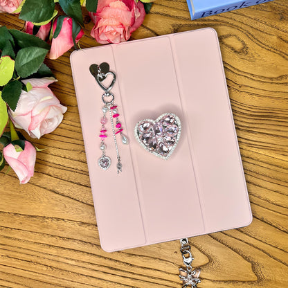 Cute Charms Set for Kindle,Including Y2K Style Heart Grip Holder, Pink Heart Cha