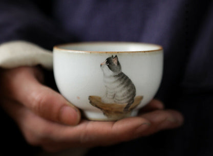 100cc China Song Dynasty Antique master tea cup ruyao cat ceramic cup