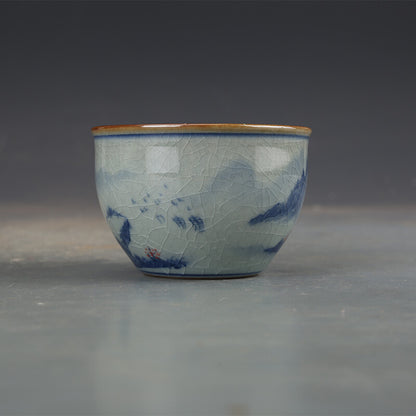 3.2" Chinese Jindezhen Blue-and-white Porcelain Mountain Water House Cup