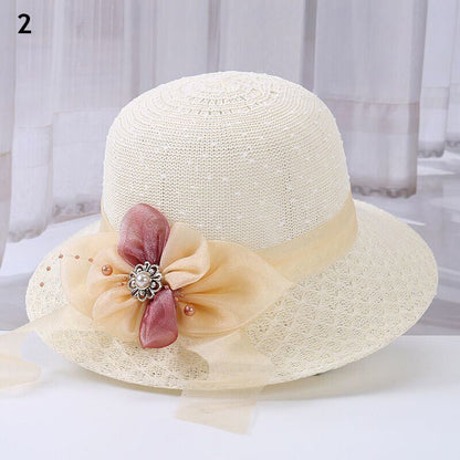 Women's Bow Large Floppy Folding Wide Brim Cap Sun Straw Summer Beach Hat New