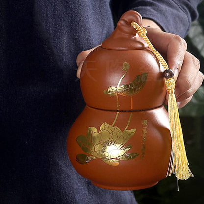 16.8cm Gourd Tea Cans Sealed Purple Sand Jar Storage Tea Caddy Decorations
