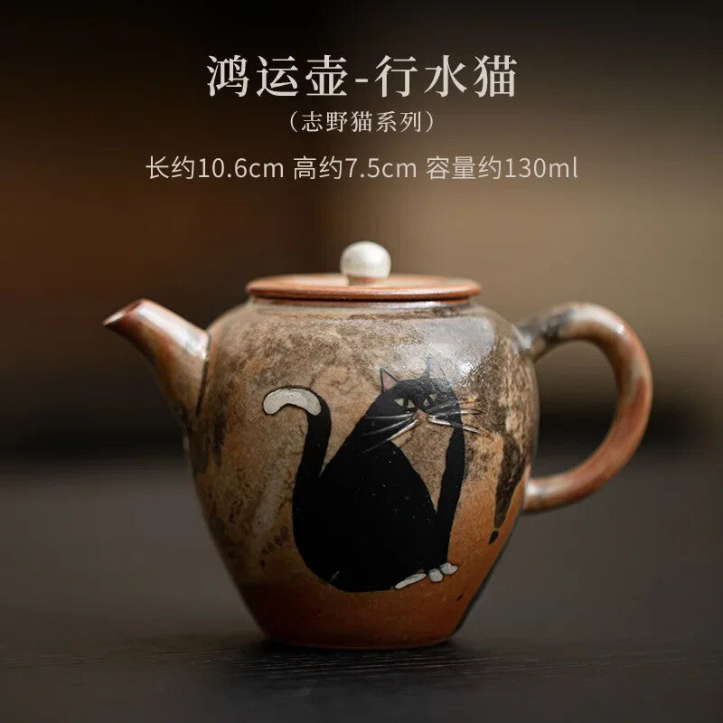 Porcelain Zhiye Teapot Handmade Gold-plated Silver Cat Pot Tea Brewing Kettle -