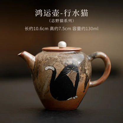 Porcelain Zhiye Teapot Handmade Gold-plated Silver Cat Pot Tea Brewing Kettle -