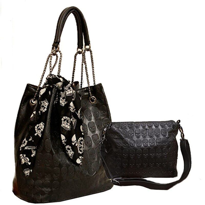Handbag Large Women Tote Bag Skull Purse Skeleton Synthetic Leather 25*32*17 CM