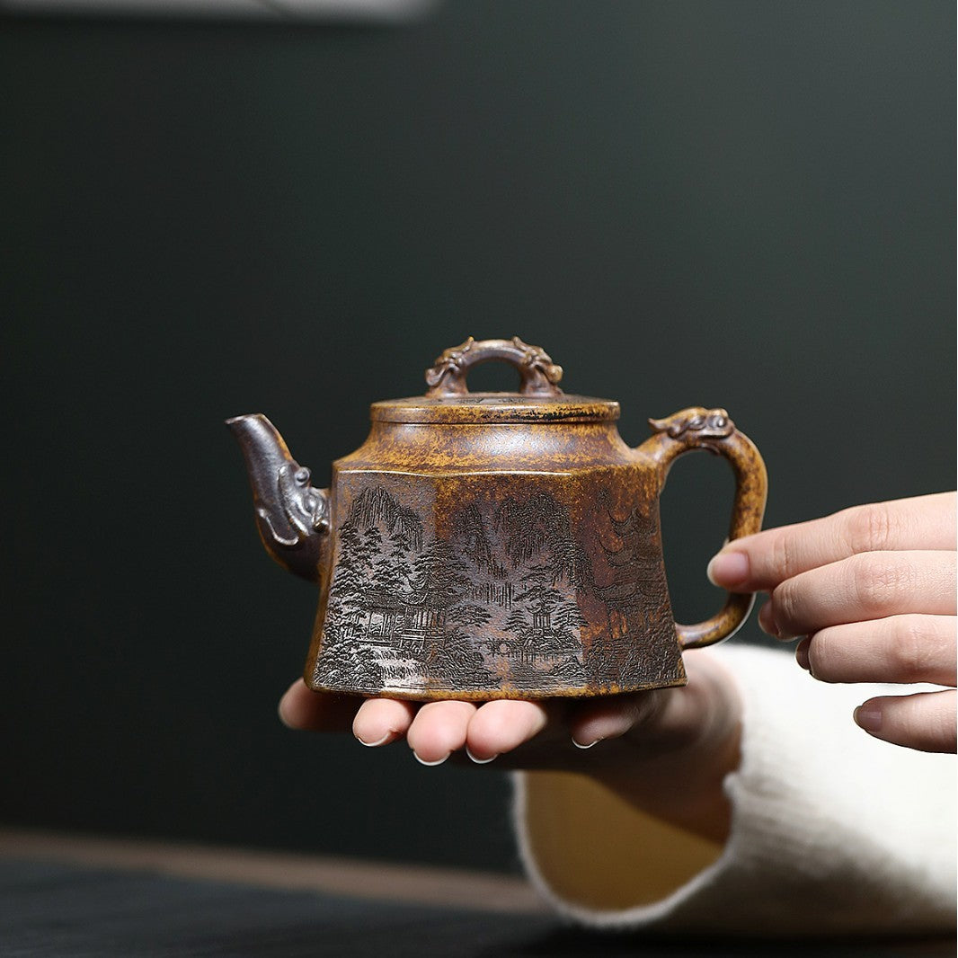 Yixing Purple Clay Teapot 300cc,Chinese Zisha Teapot,Full-handmade Gongfu Teapot