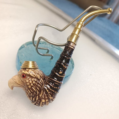 Hand Carved Bamboo Eagle Head Pipe Dual Use 14cm Vintage Collectible Ornament