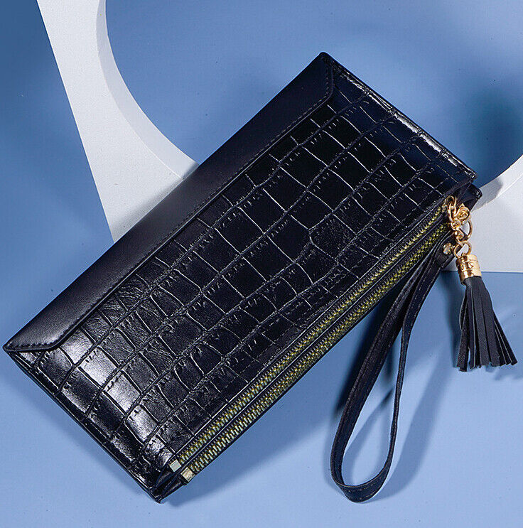 Top PU Leather Double Zip Wallet, Crocodile Print Phone Bag Fashion Clutch Bag