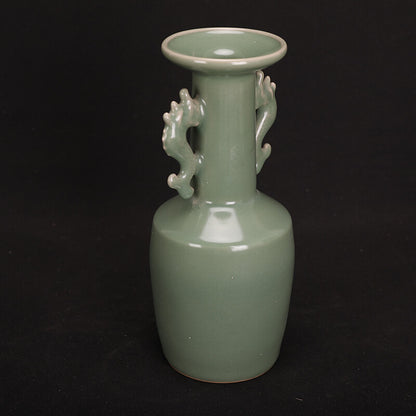 Chinese Song Dynasty Longquan Kiln Plum Green Celadon Double Dragon Vase