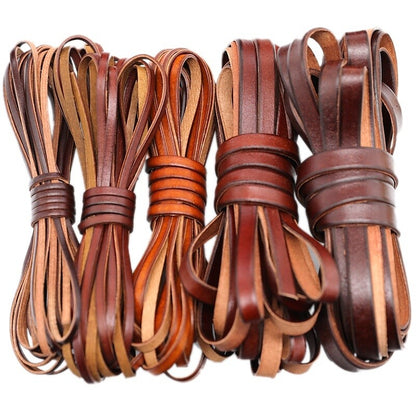 Coffee Genuine Real Leather Flat Cord DIY Crafts Strap Rope String Bracelet Long