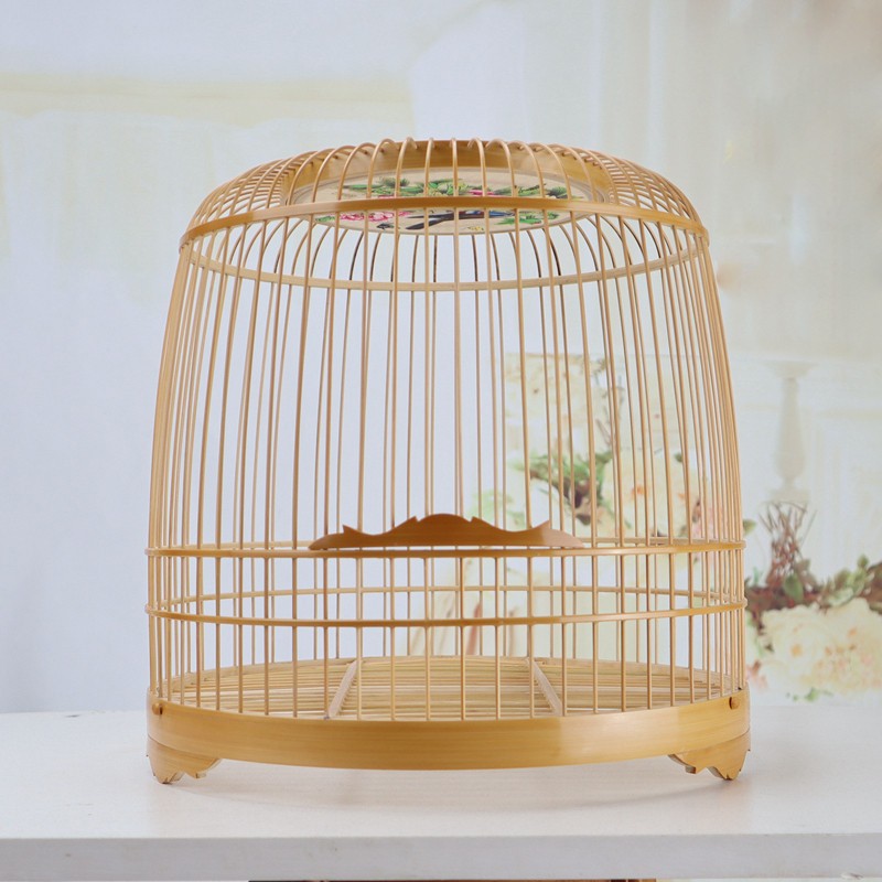 27.5 Cm Chinese Circular Shape Carving Bamboo Wood Birdcage