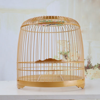 27.5 Cm Chinese Circular Shape Carving Bamboo Wood Birdcage