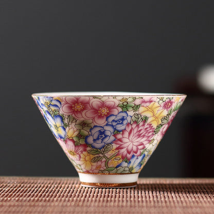 50ml Porcelain Tea Cup Floral Print Color Enamel Craft Ceramic Kungfu Tea Cups