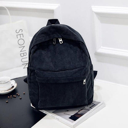 Corduroy Backpack School Travelling Shoulder Bag Softback Cotton Blue 25*12*36CM