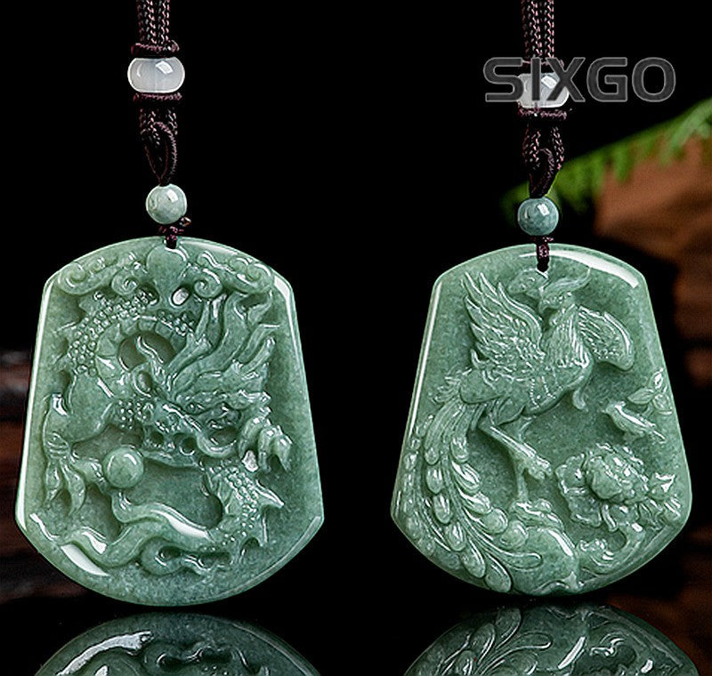 Natural Grade A Jade Jadeite Zodiac Dragon And Phoenix Jade Pendant