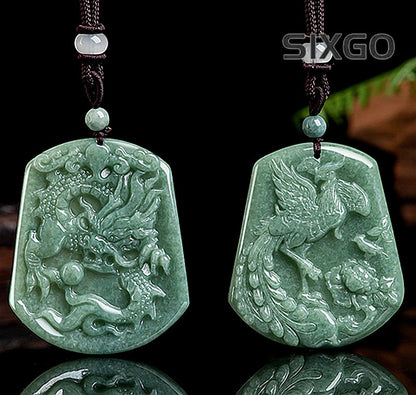 Natural Grade A Jade Jadeite Zodiac Dragon And Phoenix Jade Pendant
