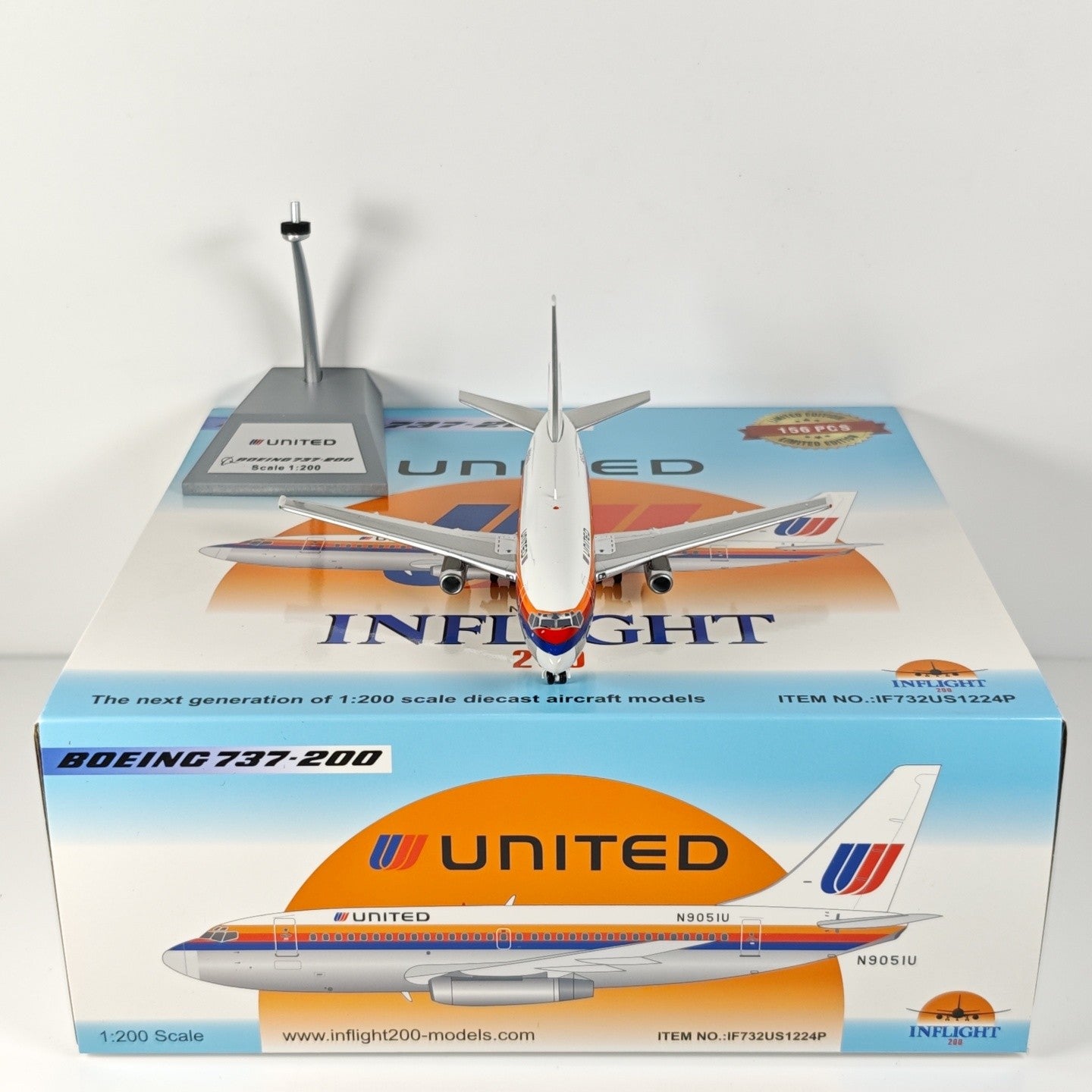 1:200 InFlight United B737-200 N9051U Passenger Airplane Diecast Plane Model