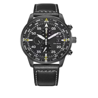 Men's Aviator Chronograph Black Dial Eco-drive Watch New Free Fast Shipping