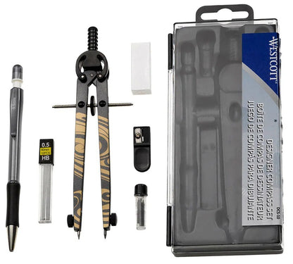Westcott Designer Compass Set with Mechanical Pencil, Eraser, Sharpener, Leads