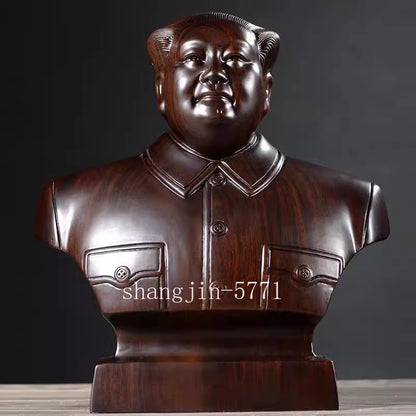 10" Solid Ebony Wood Carved Mao Zedong Bust Statue Chairman Mao Figurine