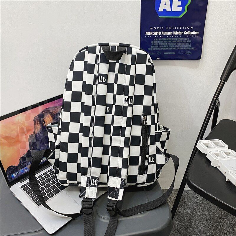 Backpack Large Students Schoolbag Stripe Style Fashionable Waterproof Polyester