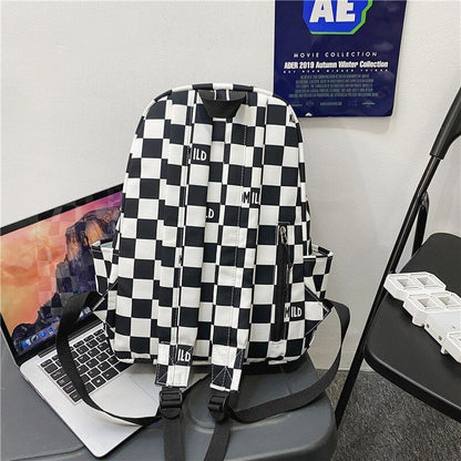 Backpack Large Students Schoolbag Stripe Style Fashionable Waterproof Polyester