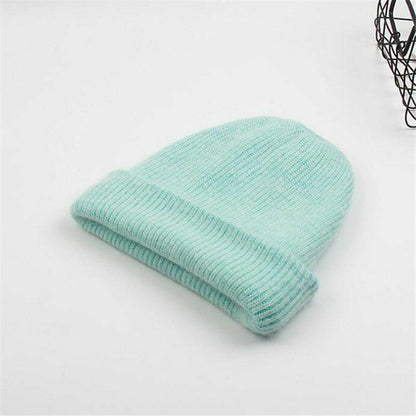 Winter Rabbit Fur Knitted Hat Solid Warm Wool Thick Beanie Bonnet White Red Gray