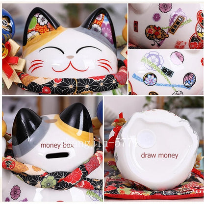 Ceramic Lucky Cat Maneki Neko Fortune Cat Statue FengShui Ornaments Handicraft