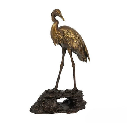 Brass Standing Crane Figurine Statue Office Art Sculpture Home Decor