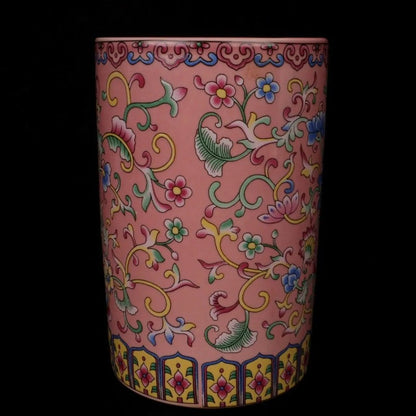 4.8" Chinese Famille Porcelain Colour Enamels Lotus Flower Brush Pot Pen Holder