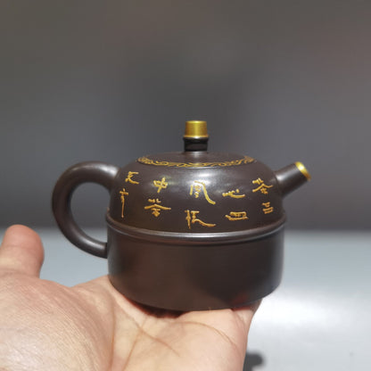 Chinese Yixing Zisha Clay Handmade Exquisite Teapot（描金腰线汉铎壶 低款：顾景舟）