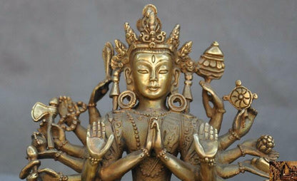 7"Old Tibet Buddhism bronze 1000 arms Avalokitesvara Tara Kwan-yin Buddha statue