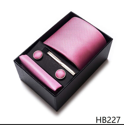 Men Neckties 5Pcs Business Ties Hanky Cufflink Set Clips Corbatas Gift Box 7.5cm