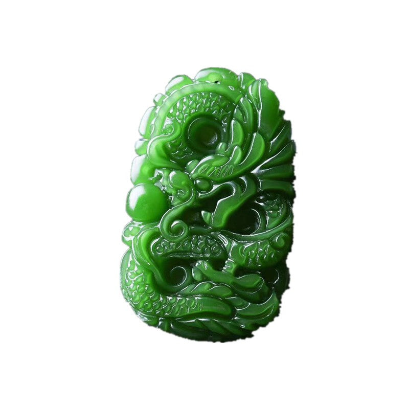 100% Natural green Chinese Hetian Jade 100% Hand-carved dragon Pendant.