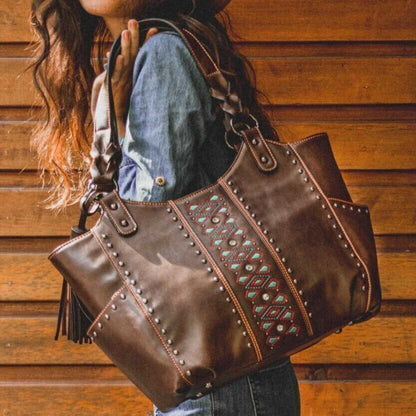 Celela Women Concealed Carry Fringe Studs Tote Handbag Purse Shoulder Bag Wallet