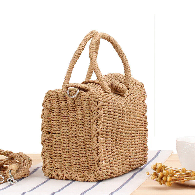 New Small Messenger Summer Casual Straw Crossbody Bag Square Beach Tote Bag