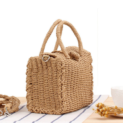 New Small Messenger Summer Casual Straw Crossbody Bag Square Beach Tote Bag