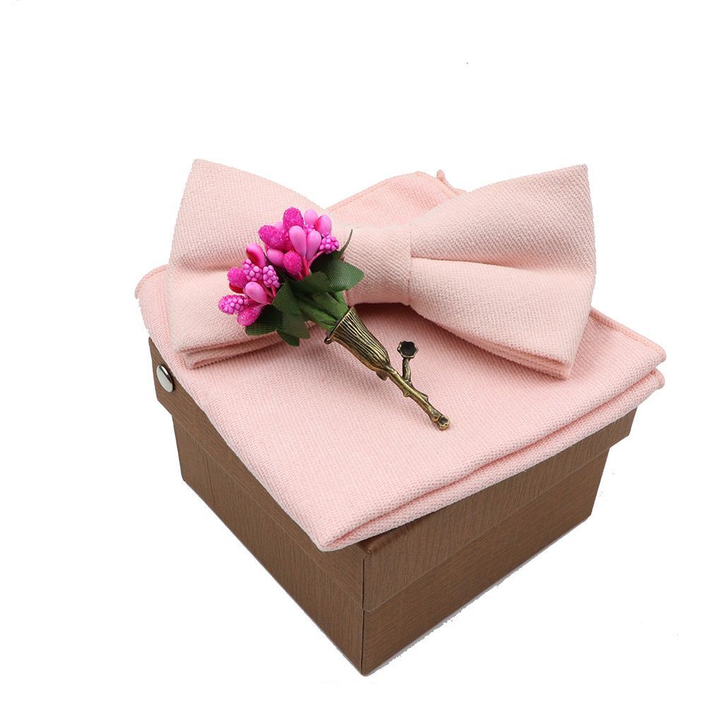 Men Bow Ties 3Pcs Cotton Handkerchief Flower Brooch Women Party Wedding Necktie