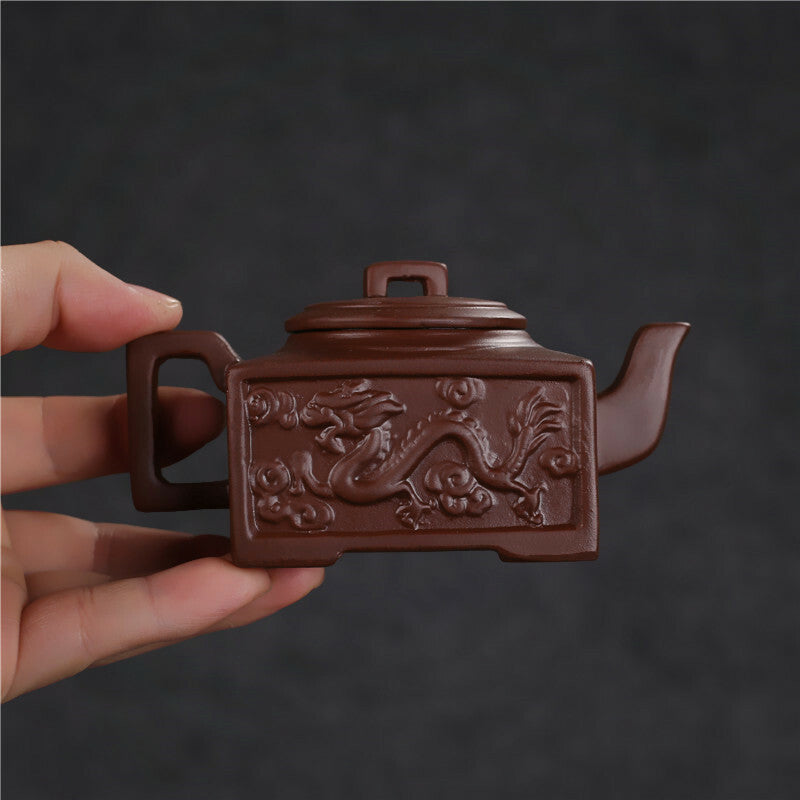 5.12" Chinese Yixing Zisha Clay Pottery Teapot Dragon Phoenix Design Clay Pot