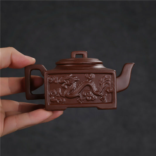 5.12" Chinese Yixing Zisha Clay Pottery Teapot Dragon Phoenix Design Clay Pot