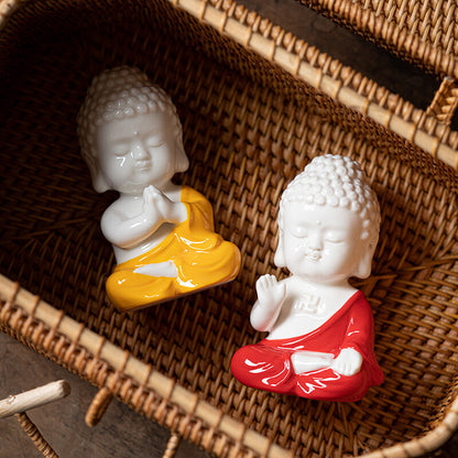 Ceramic Artware Buddha Statue Small Size Handmade China Table Ornament Tea Play