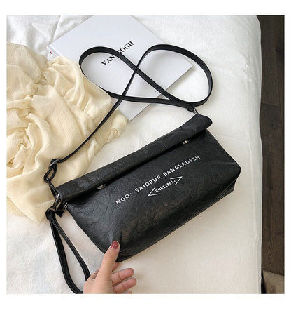 Dumpling Kraft Paper Crossbody Bags Women Flip Buttons Closure Handbags