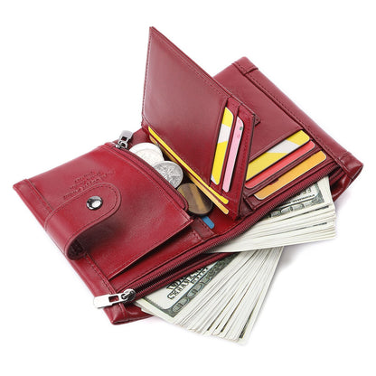 RFID Blocking Wallet Genuine Leather Purse Credit Card Holder Zipper Clutch Bags