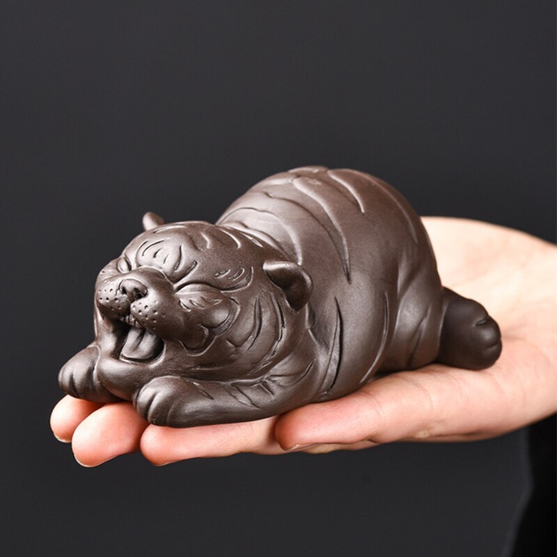 Chinese Purple Clay Tea Pet Lucky Cute Tiger Handmade Crafts Home Zisha Tea Set